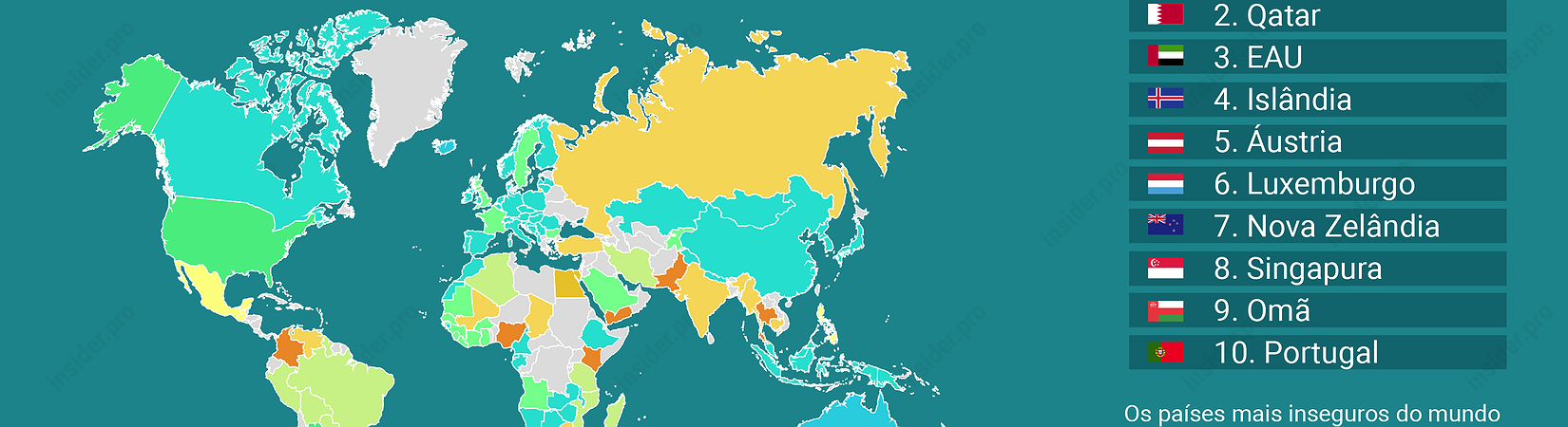 Mapa: Os países mais e menos seguros do mundo