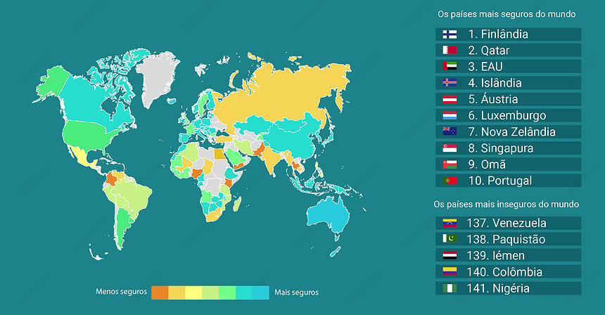 Mapa: Os países mais e menos seguros do mundo