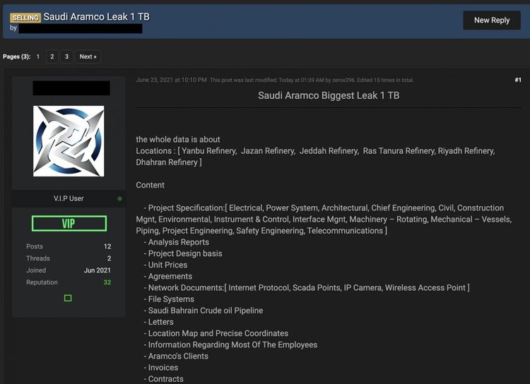 Hackers Put 1 TB of Saudi Aramco Stolen Data for Sale