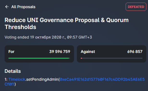 Uniswap Failed First Governance Voting