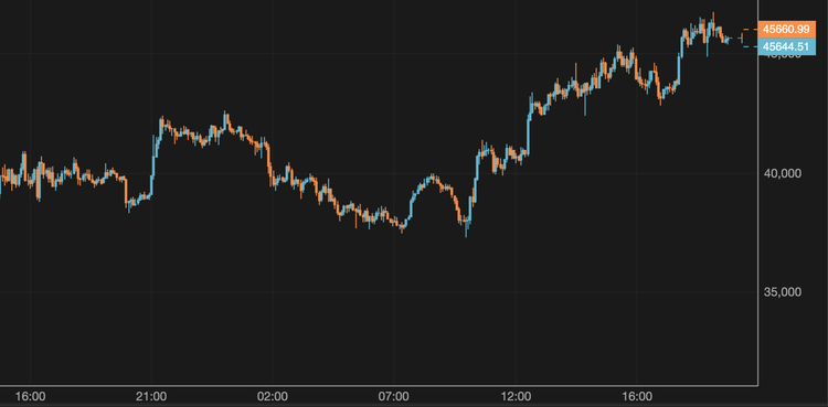 El bitcoin supera los 45.000 $