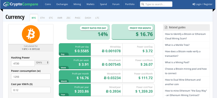 how to measure cryptocurrency mining profit