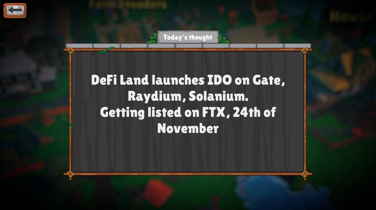 Play-to-Earn Game DeFi Land Successfully Closes IDO, Prepares for Listing on FTX and Raydium