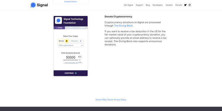 Signal Foundation Starts Accepting Donations in Cryptocurrencies